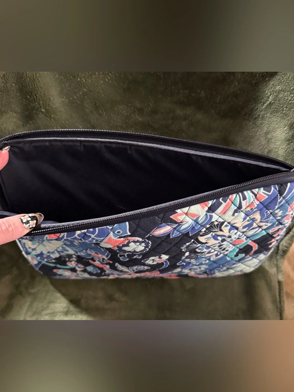 Vera Bradley Navy Floral Quilted Laptop Sleeve with Coral & Sky Accents
